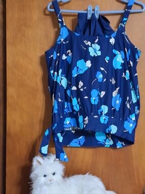 Beach House Navy Floral Tie-Hem Tank with Blue Accents
